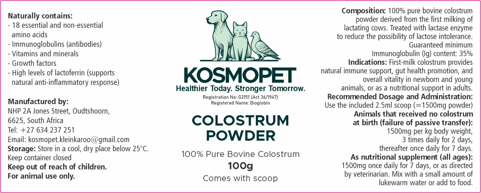 Pet Colostrum Powder – 100g
